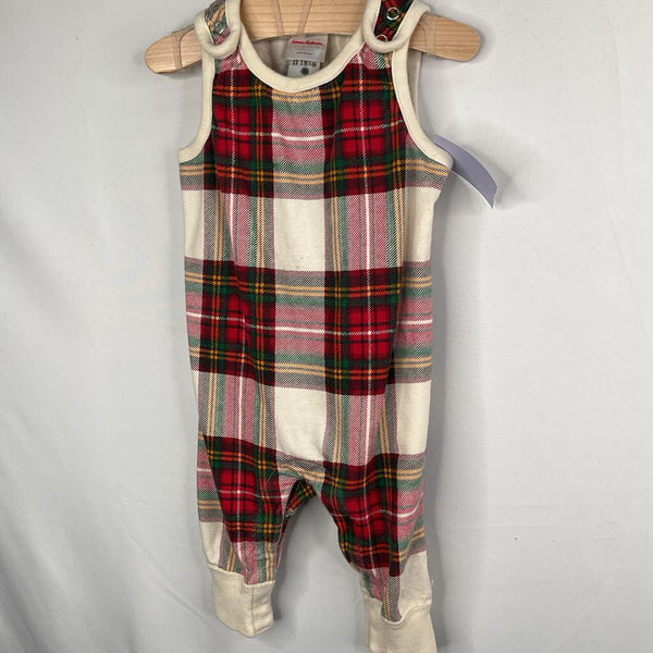 Size 3-6m (60): Hanna Andersson Red/Creme/Green Plaid Sleeveless Snap-Up Romper