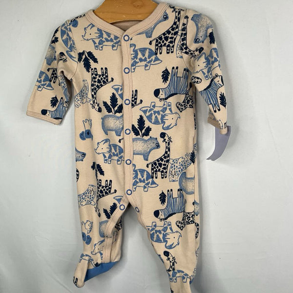 Size 3m: Carter's Tan/Blue Safari Animals Snap-Up Footy Romper