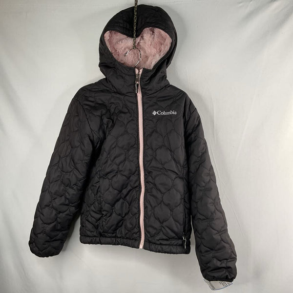 Size 6-7: Columbia Black/Pink Trim Lined Poly Fill Quilted Coat