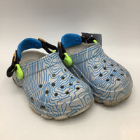 Size 7: Crocs Grey/Blue Print Velcro Strap Shoes