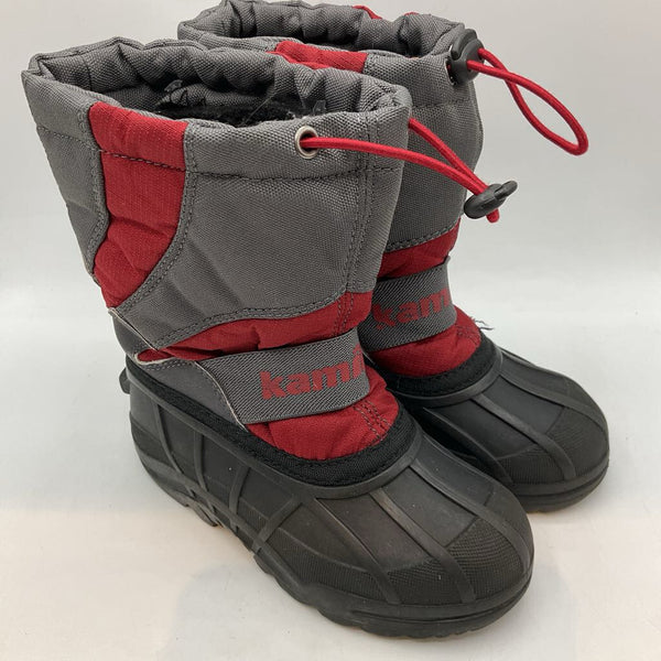 Size 1Y: Kamik Black Red Snow Boots