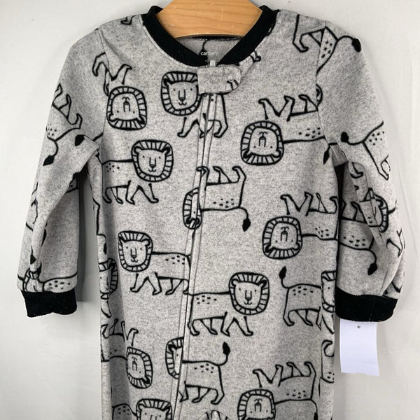 Size 2: Carter's Grey/Black Lions Fleece Zip-Up Footy PJs