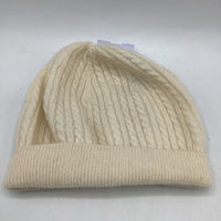 Size 0-3m: Lands' End White Ribbed Cashmere Beanie