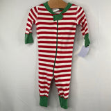 Size 0-6m (50): Hanna Andersson Red/White/Green Stripes Organic Cotton 1pc Zip-Up Holiday PJs