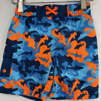 Size 3: UV Skinz Blue/Orange Sharks Swim Shorts