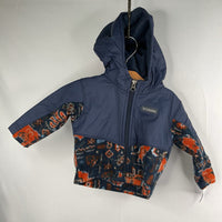 Size 3-6m: Columbia Navy/Orange Print Fleece/Nylon Zip-Up Coat