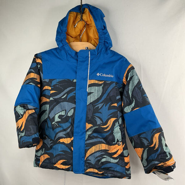 Size 3: Columbia Blue/Orange Animals Print Omni-Heat Insulated Coat