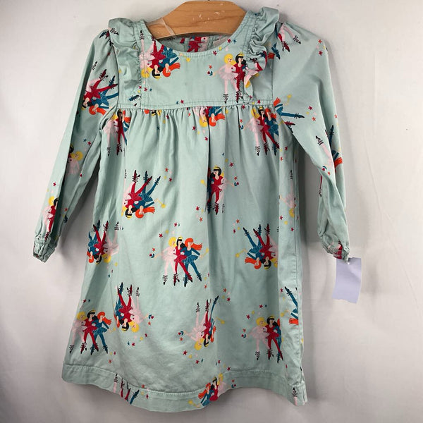 Size 3 (90): Hanna Andersson Blue/Colorful Ballet Dancers Long Sleeve Dress