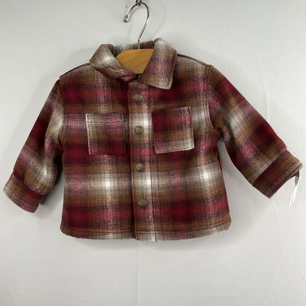 Size 3-6m: Old Navy Brown/Red Flannel Sherpa Lined Snap-Up Shirt