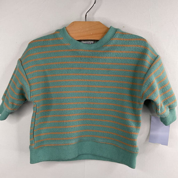 Size 0-3m: Maison Me Blue/Orange Striped Fleece Sweatshirt