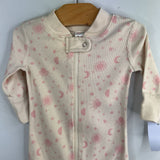 Size 0-3m (50): Hanna Andersson Pink Stars/Moon 1pc Zip-Up PJs