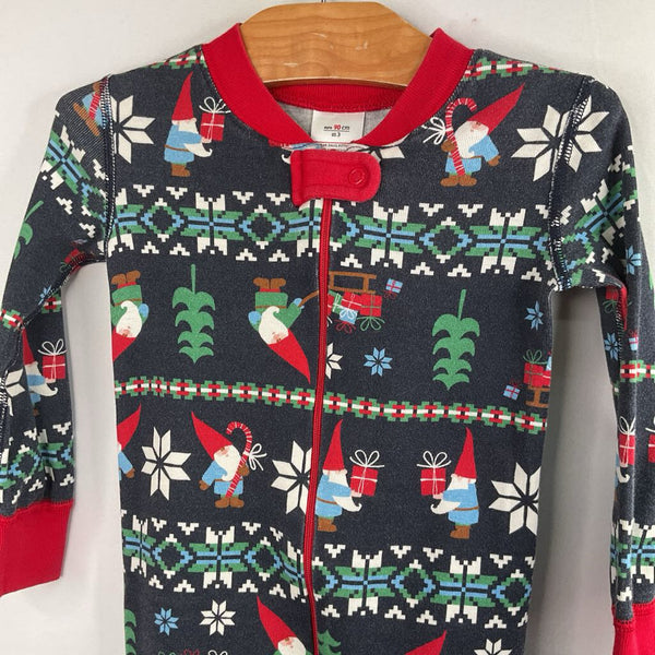 Size 3 (90): Hanna Andersson Navy/Red/Green Snowflakes/Gnomes Organic Cotton 1pc Zip-Up Holiday PJs