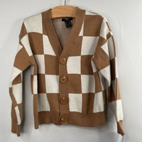 Size 5-6: Forever 21 White/Brown Checkered Button-Up Cardigan