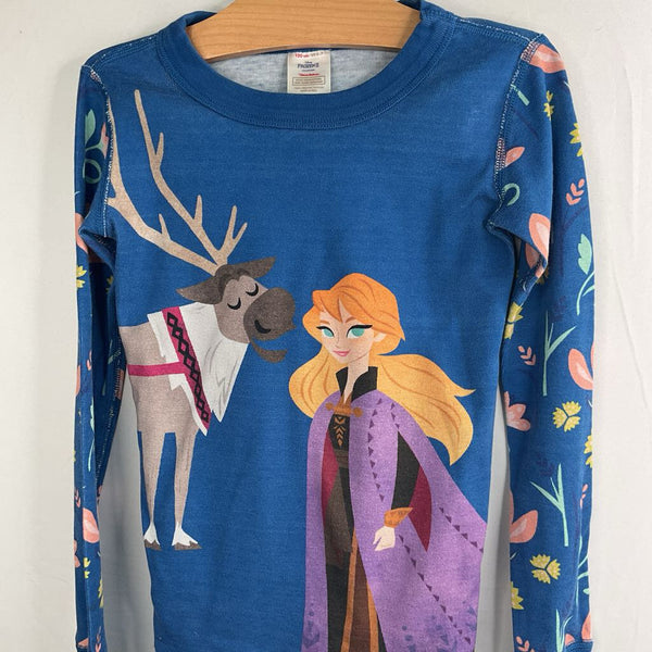 Size 6-7 (120): Hanna Andersson Blue/Colorful Frozen II Print Organic Cotton 2pc PJs