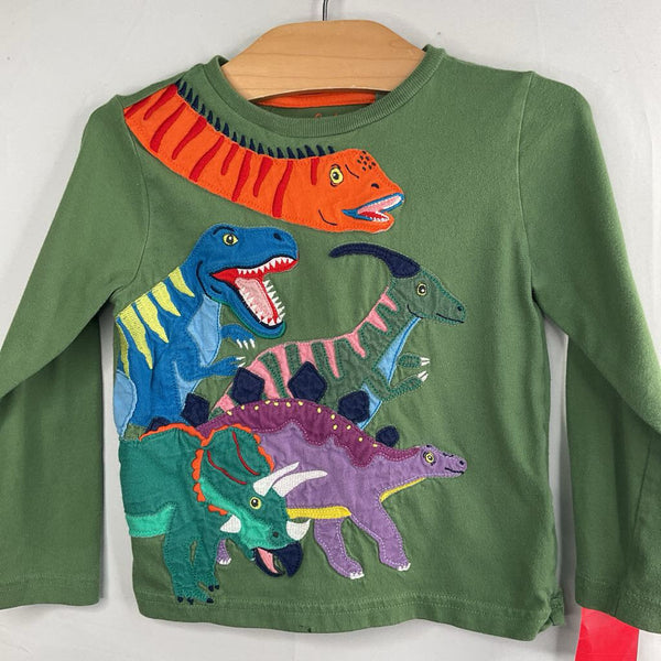 Size 2-3: Boden Green/Colorful Dinos Applique Long Sleeve Shirt