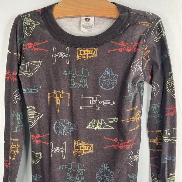 Size 8 (130): Hanna Andersson Grey/Colorful Star Wars Ships Organic Cotton 2pc PJs