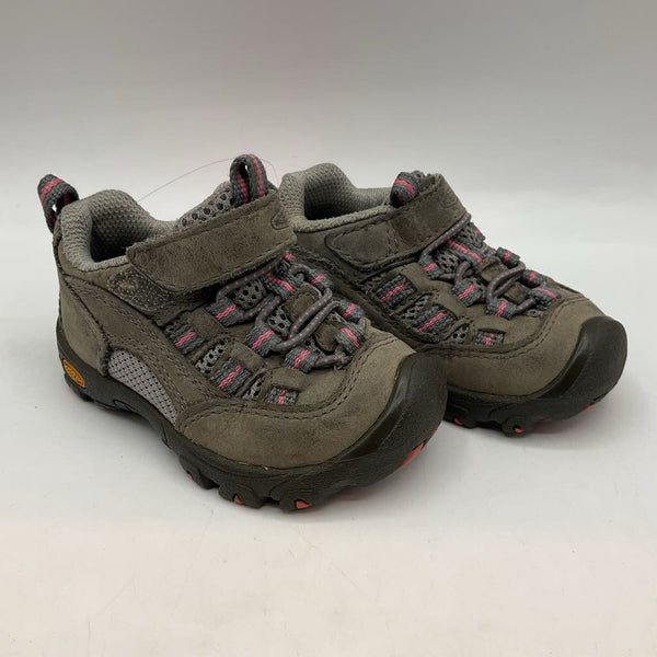 Size 5: Keen Grey/Pink Velcro Strap Hiking Sneakers