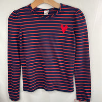 Size 10 (140): Hanna Andersson Navy/Red Heart/Striped Long Sleeve Shirt