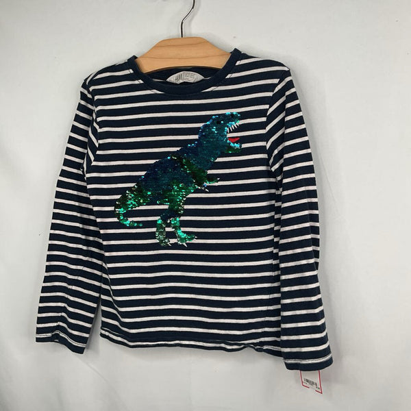 Size 6-8: H&M Navy/White/Colorful Sequin Flip Dino Long Sleeve Shirt