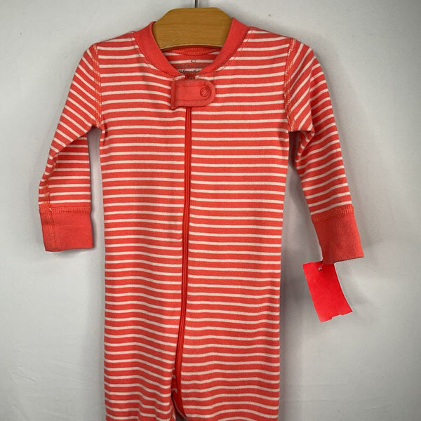 Size 6-12m (70): Hanna Andersson Orange/White Striped 1pc Zip-Up PJs