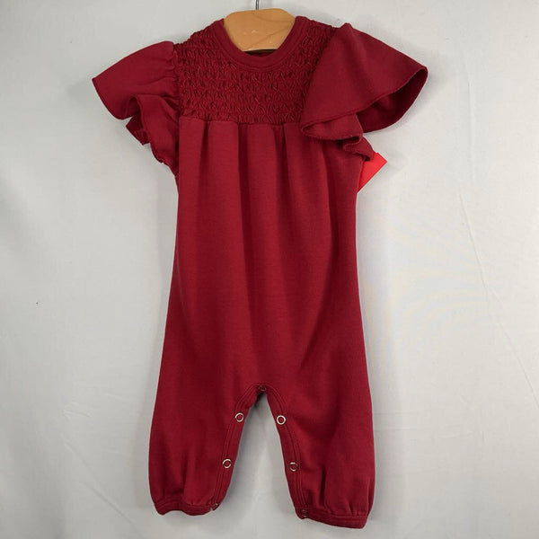 Size 3-6m: Kate Quinn Red Ruffle Accent Snap-Up Romper