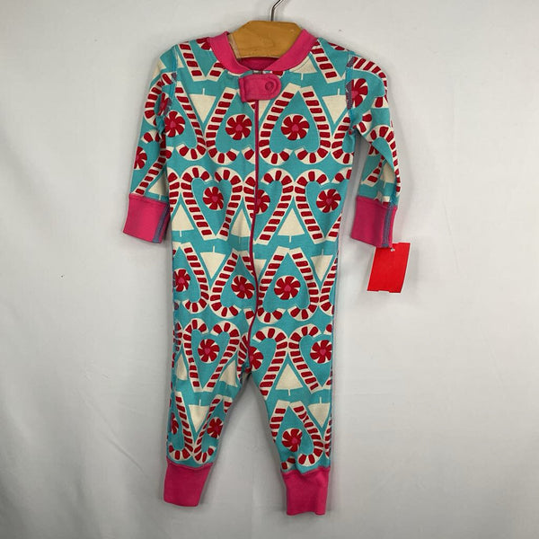 Size 6-9m (60): Hanna Andersson Blue/White/Red Candy Canes Organic Cotton 1pc Zip-Up Holiday PJs