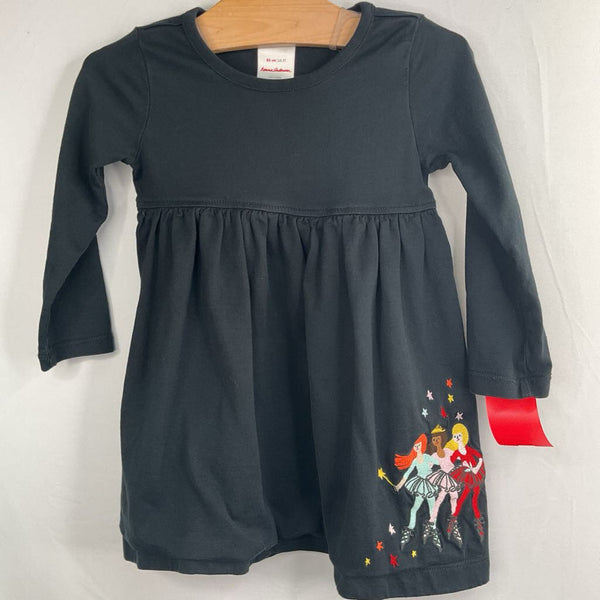 Size 2 (85): Hanna Andersson Black/Colorful Ballet Dancers Applique Long Sleeve Dress