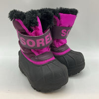 Size 5: Sorel Purple/Black Faux Fur Trim Velcro Strap Snow Boots