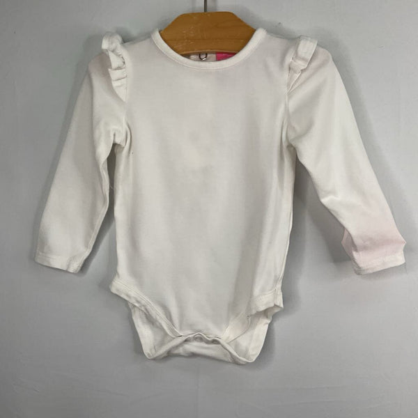 Size 6-9m: Isaac Mizrahi White Long Sleeve Ruffle Trim Onesie