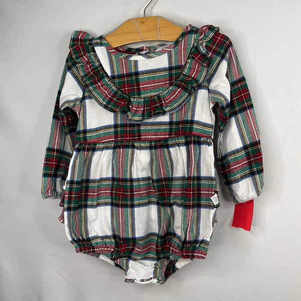 Size 2: Ruffle Butts White/Multicolor Plaid Flannel Long Sleeve Onesie