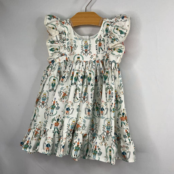 Size 12-18m: Creme/Colorful Nutcracker Print Holiday Pinafore Dress