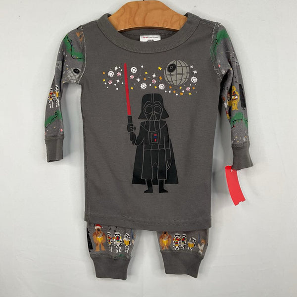 Size 6-12m (70): Hanna Andersson Grey/Colorful Star Wars Organic Cotton 2pc Holiday PJs