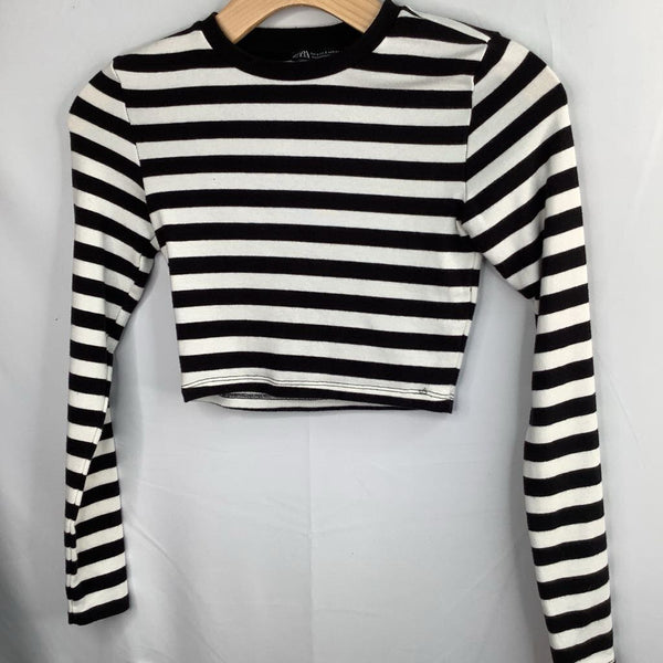 Size 10-12: Zara Black/White Striped Long Sleeve Crop Top