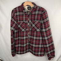 Size 10-12: Volcom Red/White/Black Plaid Sherpa Lined Flannel Shirt