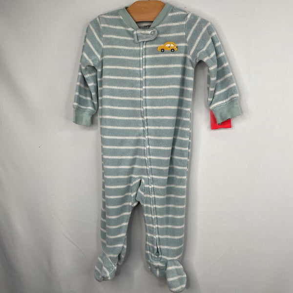 Size 6m: Carter's Blue/White/Yellow Stripes/Car Terry Cloth Zip-Up PJs