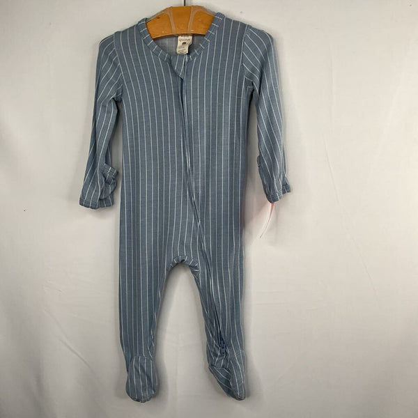 Size 0-3m: Kate Quinn Blue/White Striped Bamboo Zip-Up Footy PJs