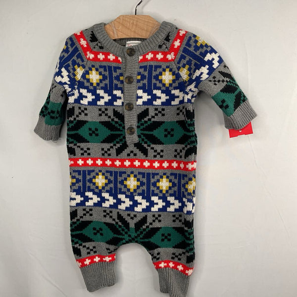 Size 0-3m (50): Hanna Andersson Grey/Colorful Fair Isle Snap-Up Sweater Romper