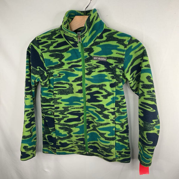 Size 8: Columbia Green/Blue Camo Fleece Zip-Up Coat