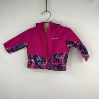 Size 0-3m: Columbia Purple/Orange Floral Fleece/Nylon Hooded Zip-Up Coat