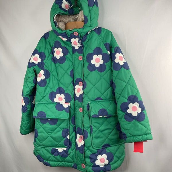 Size 5-6: Boden Green Floral Longline Quilted Sherpa Lined Coat REDUCED