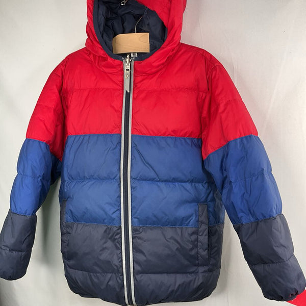 Size 6-7 (120): Hanna Andersson Red/Blue Reversible Down Puffer Coat