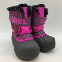 Size 7: Sorel Purple/Black Faux Fur Trim Velcro Strap Snow Boots