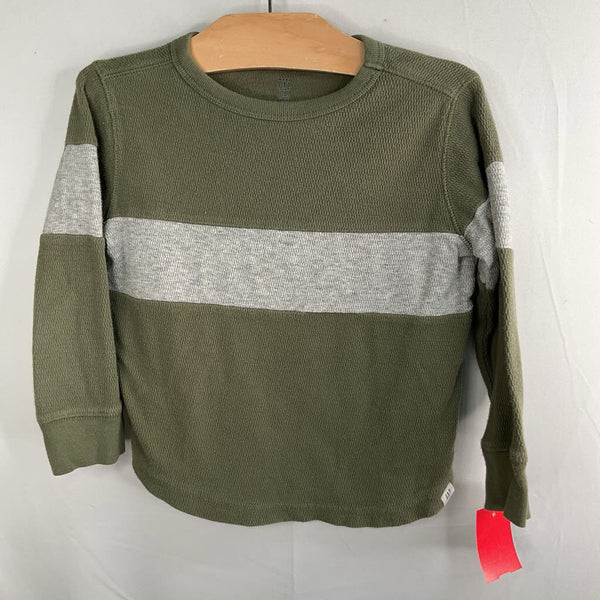 Size 4: Gap Green/Grey Waffle Texture Long Sleeve Shirt