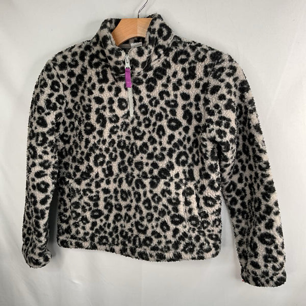 Size 8: Gap Grey/Black Leopard Print 1/4 Zip Sherpa Pullover