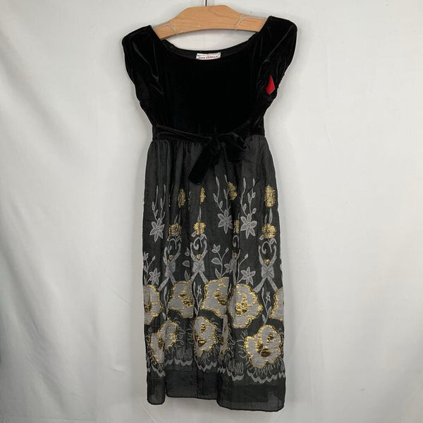 Size 5: Pink Vanilla Black/Grey/Gold Floral Velour Dress