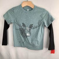 Size 7: Tea Blue/White/Black Moose Long Sleeve Shirt