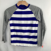 Size 7-8: Boden Blue/White/Grey Trim Striped Long Sleeve Shirt