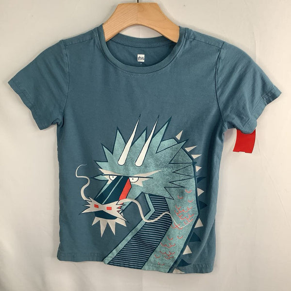 Size 7: Tea Blue/Red/Grey Dragon T-Shirt