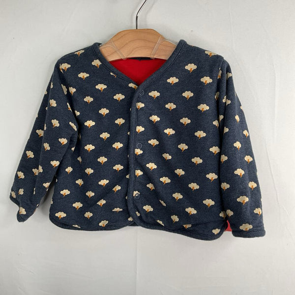 Size 9-12m: Little Green Radicals Navy/Yellow/Red Storm Clouds Reversible Snap-Up Cardigan