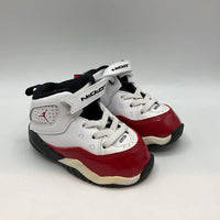 Size 5: Nike Air Jordan White/Black/Red Trim Velcro Strap Sneakers